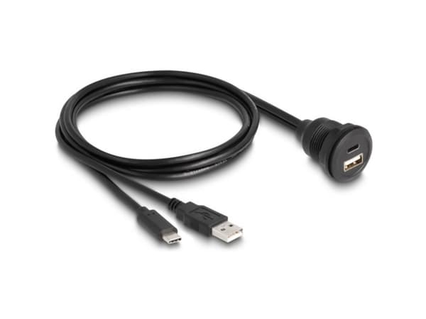 Delock USB 2.0-kabel USB typ-A hane och USB typ-C hane till USB typ-A hona och USB typ-C hona för installation 1m