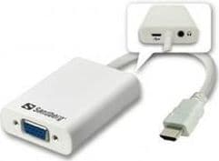 Adapter AV Sandberg HDMI - D-Sub (VGA) + Jack 3,5 mm 0,15 m biły (50877)