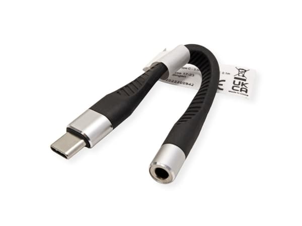 ROLINE 12.03.3241, Svart, USB Type C, 3,5 mm, Hankoppling, Honkoppling, 0,1 m