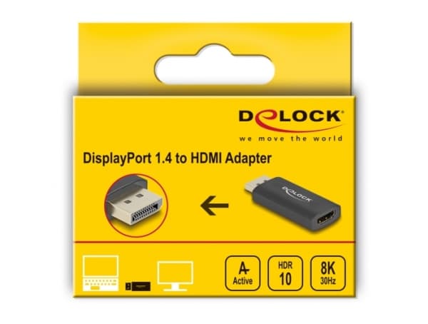 Delock - Videokort - DisplayPort hane till HDMI hona - svart - aktiv, HDR10-stöd
