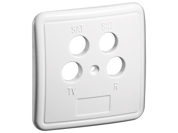 Deksel for antenneuttak, todelt, 4 uttak, ren hvit? Kan brukes til innfelte rammer eller sammen med utenpåliggende hus (39910019)