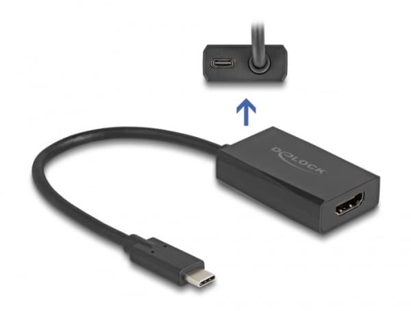 Delock - Videokort - HDMI, 24 pin USB-C hona till 24 pin USB-C hane - 15 cm - svart - USB-strömförsörjning (100W), Stöd för Power Delivery 3.0