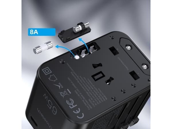 Choetech nopea universaali matkalaturi GaN 2 x USB Type C / USB 65W Power Delivery musta (PD5009-BK)