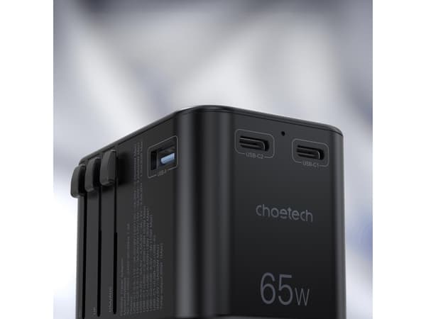 Choetech nopea universaali matkalaturi GaN 2 x USB Type C / USB 65W Power Delivery musta (PD5009-BK)