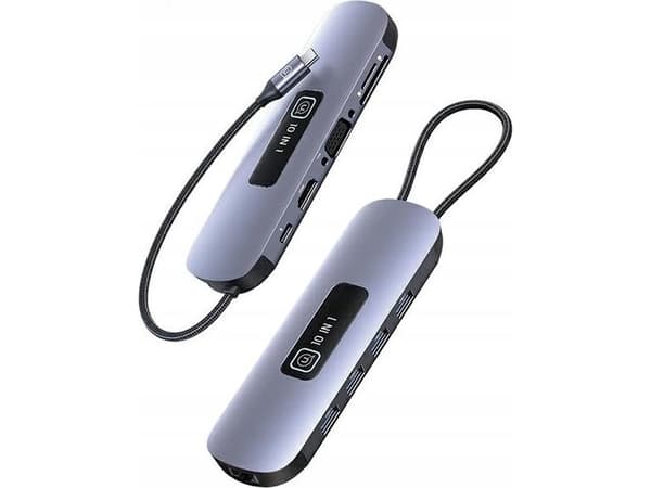HUB USB Usams USAMS Adapter HUB 10in1 3xUSB 3.0/TF/SD/USB-C/HDMI/RJ45/VGA PD100W gray/tarnish SJ644HUB01 (US-SJ644)