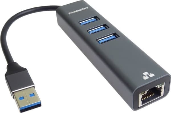 PremiumCord PREMIUMCORD USB-sovitin Kaapeli USB3.0 - LAN RJ45 ETHERNET 10/100/1000 MBIT + 3x USB3.0 portti