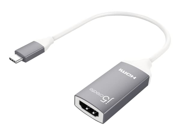 j5create JCA153G - Videokort - 24 pin USB-C hane till HDMI hona - 10 cm - skärmad - vit, rymdgrå - 4K60Hz (3840 x 2160) stöd