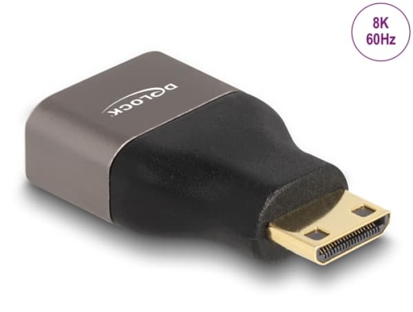 Delock - High Speed - HDMI-sovitin Ethernetillä - 19-nastainen mini HDMI Type C uros HDMI-naaras - musta/harmaa - 8K60 Hz (7680 x 4320) tuki