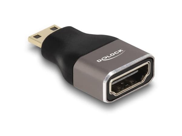 Delock - High Speed - HDMI-sovitin Ethernetillä - 19-nastainen mini HDMI Type C uros HDMI-naaras - musta/harmaa - 8K60 Hz (7680 x 4320) tuki