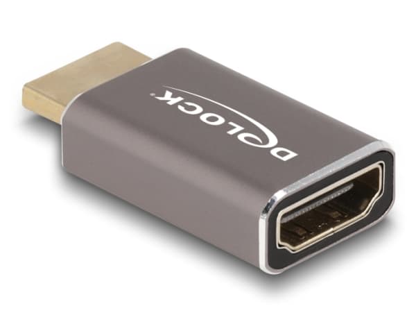 Delock - High Speed - HDMI-adapter med Ethernet - HDMI hann til HDMI hunn - grå - 8 K 60 Hz (7680 x 4320) støtte