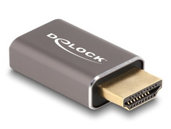 Delock - High Speed - HDMI-adapter med Ethernet - HDMI hann til HDMI hunn - grå - 8 K 60 Hz (7680 x 4320) støtte