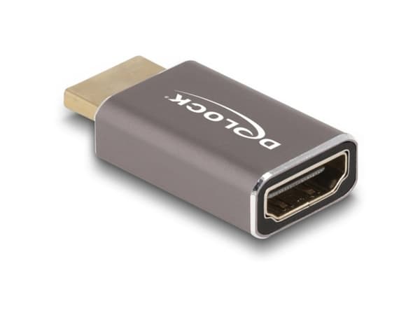 Delock - High Speed - HDMI-adapter med Ethernet - HDMI hann til HDMI hunn - grå - 8 K 60 Hz (7680 x 4320) støtte