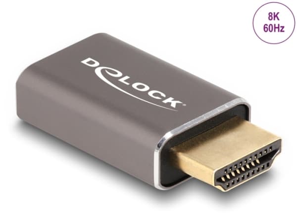 Delock - High Speed - HDMI-adapter med Ethernet - HDMI hann til HDMI hunn - grå - 8 K 60 Hz (7680 x 4320) støtte