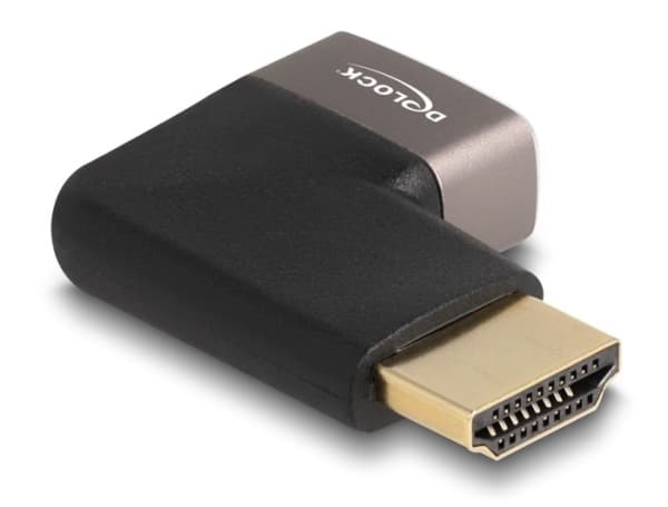 Delock - High Speed - HDMI-adapter med Ethernet - HDMI hann til HDMI hunn høyrevinklet - svart/grå - 8 K 60 Hz (7680 x 4320) støtte