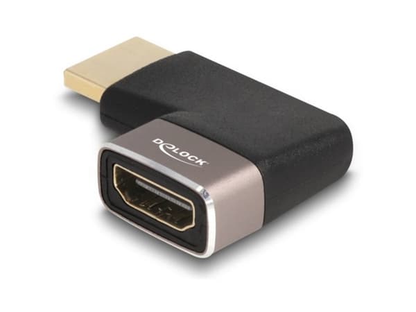 Delock - High Speed - HDMI-adapter med Ethernet - HDMI hann til HDMI hunn høyrevinklet - svart/grå - 8 K 60 Hz (7680 x 4320) støtte