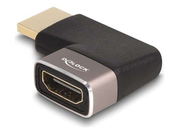 Delock - High Speed - HDMI-adapter med Ethernet - HDMI hann til HDMI hunn høyrevinklet - svart/grå - 8 K 60 Hz (7680 x 4320) støtte