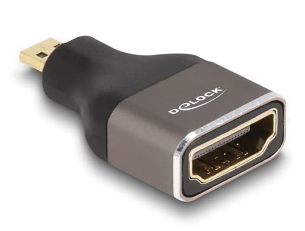 Delock - High Speed - HDMI-adapter med Ethernet - 19 pin micro HDMI Type D hann til HDMI hunn - svart/grå - 8 K 60 Hz (7680 x 4320) støtte