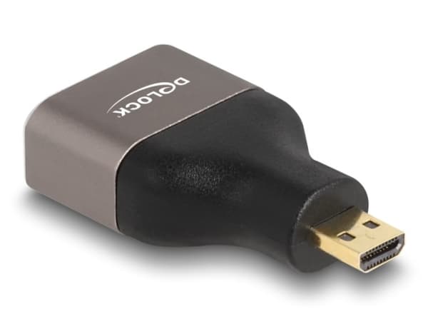 Delock - High Speed - HDMI-adapter med Ethernet - 19 pin micro HDMI Type D hann til HDMI hunn - svart/grå - 8 K 60 Hz (7680 x 4320) støtte
