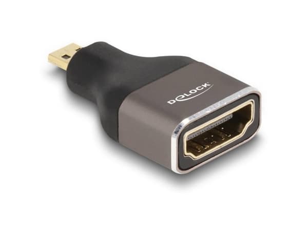 Delock - High Speed - HDMI-adapter med Ethernet - 19 pin micro HDMI Type D hann til HDMI hunn - svart/grå - 8 K 60 Hz (7680 x 4320) støtte