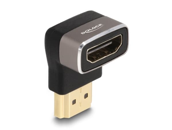 Delock - High Speed - HDMI-adapter med Ethernet - HDMI hann til HDMI hunn oppvinklet - svart/grå - 8 K 60 Hz (7680 x 4320) støtte