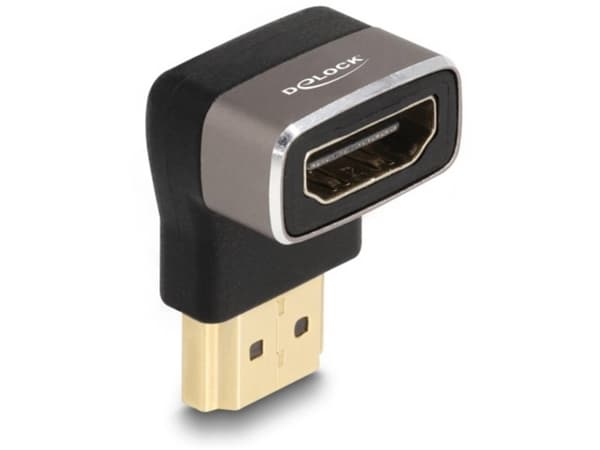 Delock - High Speed - HDMI-adapter med Ethernet - HDMI hann til HDMI hunn oppvinklet - svart/grå - 8 K 60 Hz (7680 x 4320) støtte