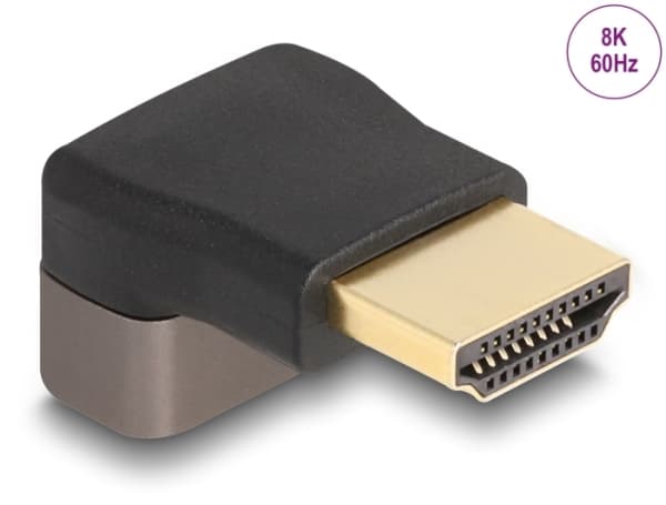 Delock - High Speed - HDMI-adapter med Ethernet - HDMI hann til HDMI hunn oppvinklet - svart/grå - 8 K 60 Hz (7680 x 4320) støtte