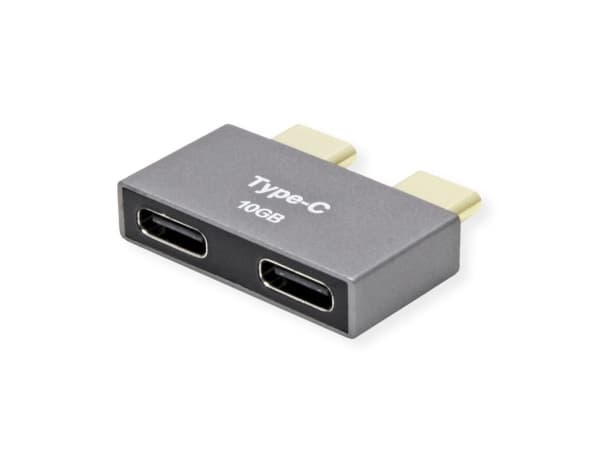 USB 3.2 Gen 2-adapter, 2x USB typ C - 2x typ C, ST/BU, silverfärgad