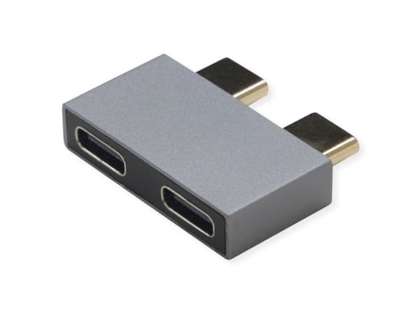 USB 3.2 Gen 2-adapter, 2x USB typ C - 2x typ C, ST/BU, silverfärgad
