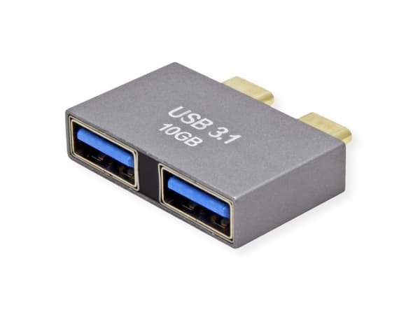 USB 3.2 Gen 2-adapter, 2x USB typ C - 2x typ A, ST/BU, silverfärgad
