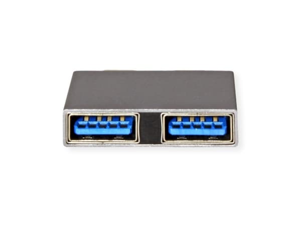 USB 3.2 Gen 2-adapter, 2x USB typ C - 2x typ A, ST/BU, silverfärgad
