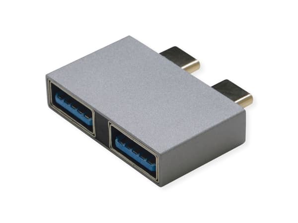 USB 3.2 Gen 2-adapter, 2x USB typ C - 2x typ A, ST/BU, silverfärgad