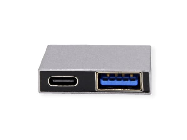 USB 3.2 Gen 2-adapter, 2x USB typ C - 1x typ A + 1x C, ST/BU, silverfärgad