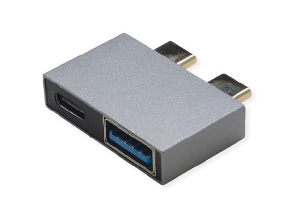 USB 3.2 Gen 2-adapter, 2x USB typ C - 1x typ A + 1x C, ST/BU, silverfärgad