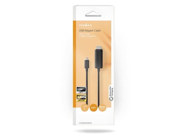 Nedis CCGB64655BK20, 2 m, USB Type-C, HDMI, Hankjønn, Hankjønn, Rett