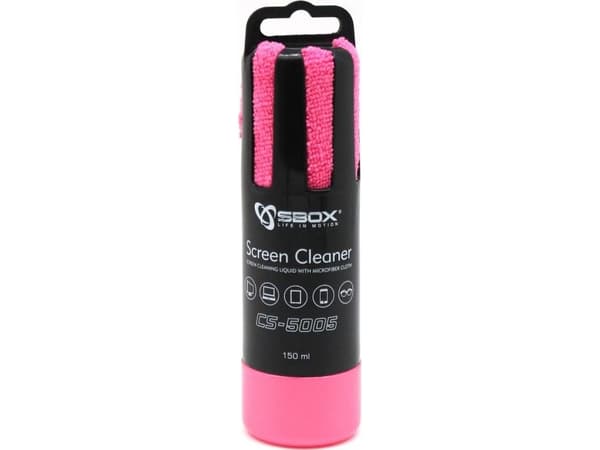 Sbox rengjøringsvæske + skjermklut rosa (CS-5005P)