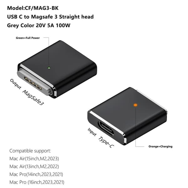 MacBookille MagSafe 3 USB-C naarasmagneettinen 100 W lataussovitin
