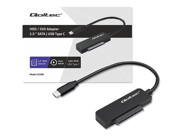 Qoltec SATA-sovitin | 2,5" SSD HDD-sovitin | USB-C | Super speed 5Gb/s | 2TB | 19cm