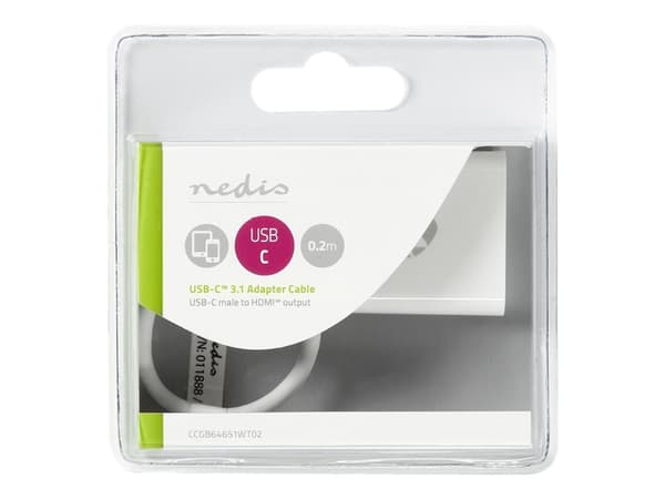 Nedis - Ultra High Speed - videokort - 24 pin USB-C hane rak till HDMI hona rak - 20 cm - vit - rund, stöd för 4K