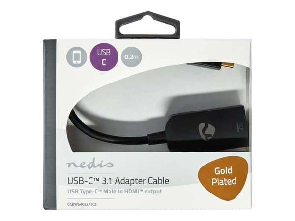Nedis - Videokort - 24 pin USB-C hane till HDMI hona - 20 cm - antracit - stöd för 4K