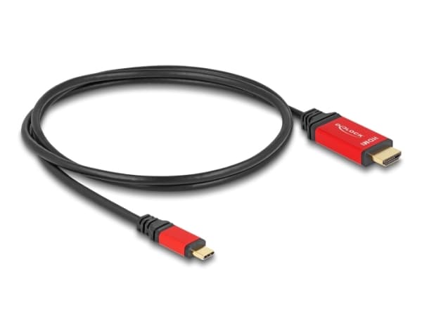 Delock - Adapterkabel - 24 pin USB-C hann til HDMI hann - 1 m - sort / rød - 8 K 60 Hz (7680 x 4320) støtte, HDR10-støtte, Støtte for DP Alt-modus
