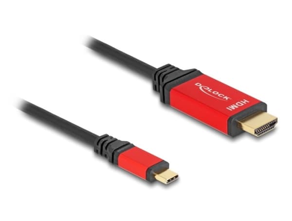 Delock - Adapterkabel - 24 pin USB-C hann til HDMI hann - 1 m - sort / rød - 8 K 60 Hz (7680 x 4320) støtte, HDR10-støtte, Støtte for DP Alt-modus