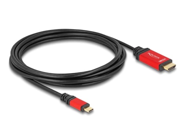 Delock - Adapterkabel - 24 pin USB-C hane till HDMI hane - 3 m - svart / röd - 8K60 Hz (7680 x 4320) stöd, HDR10-stöd, stöd för DP Alt-läge