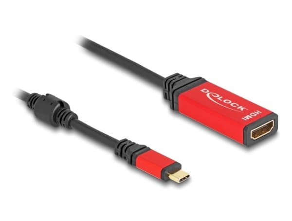Delock - Video adapter - 24 pin USB-C hann til HDMI hunn - 20 cm - sort / rød - 8 K 60 Hz (7680 x 4320) støtte, Støtte for DP Alt-modus, HDR10-støtte