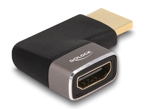 Delock - Hög hastighet - HDMI-adapter med Ethernet - HDMI hane till HDMI hona vänstervinklad - svart/grå - 8K60 Hz (7680 x 4320) stöd