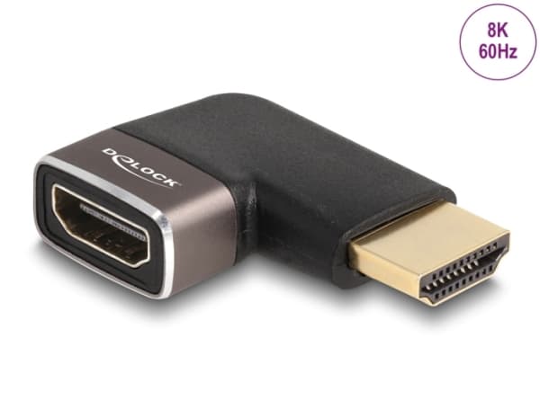 Delock - Hög hastighet - HDMI-adapter med Ethernet - HDMI hane till HDMI hona vänstervinklad - svart/grå - 8K60 Hz (7680 x 4320) stöd