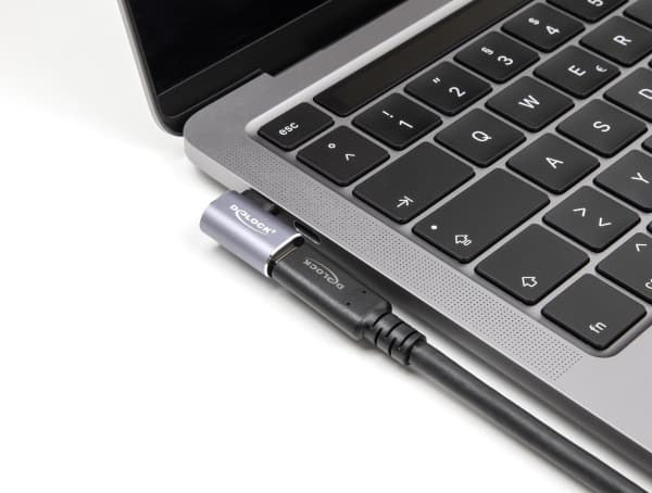 Delock - USB-adapter - 24 pin USB-C (hane) vänster-/högervinklad till 24 pin USB-C (hona) - USB4 / Thunderbolt 3 / Thunderbolt 4 / DisplayPort 1.4 -