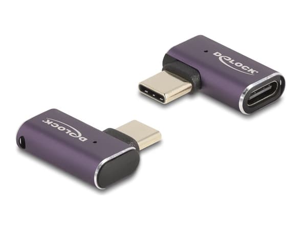 Delock - USB-adapter - 24 pin USB-C (hane) vänster-/högervinklad till 24 pin USB-C (hona) - USB4 / Thunderbolt 3 / Thunderbolt 4 / DisplayPort 1.4 -