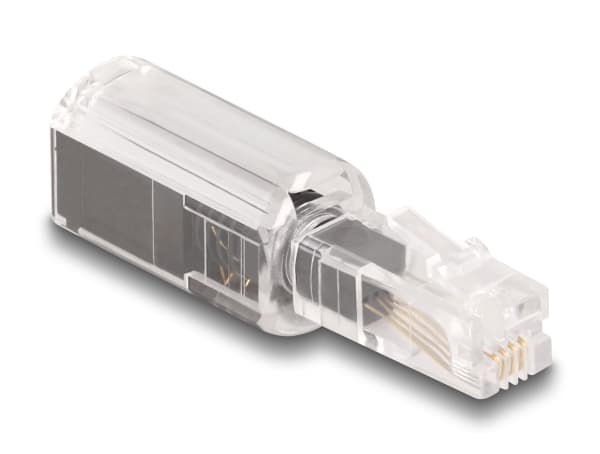 Delock puhelinkaapelin kierresuoja-adapteri RJ10 uros RJ10 naaras läpinäkyvä / musta