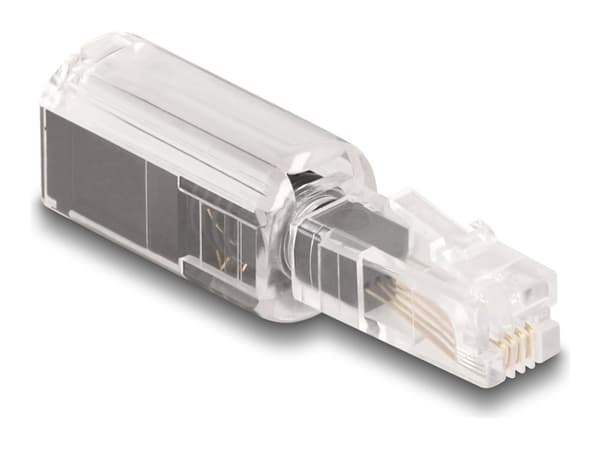 Delock puhelinkaapelin kierresuoja-adapteri RJ10 uros RJ10 naaras läpinäkyvä / musta