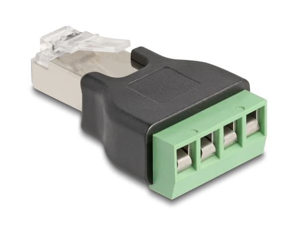Delock - Nätverkskort - RJ-45 (hane) till 4 stifts terminalblock (hona) - svart, grön